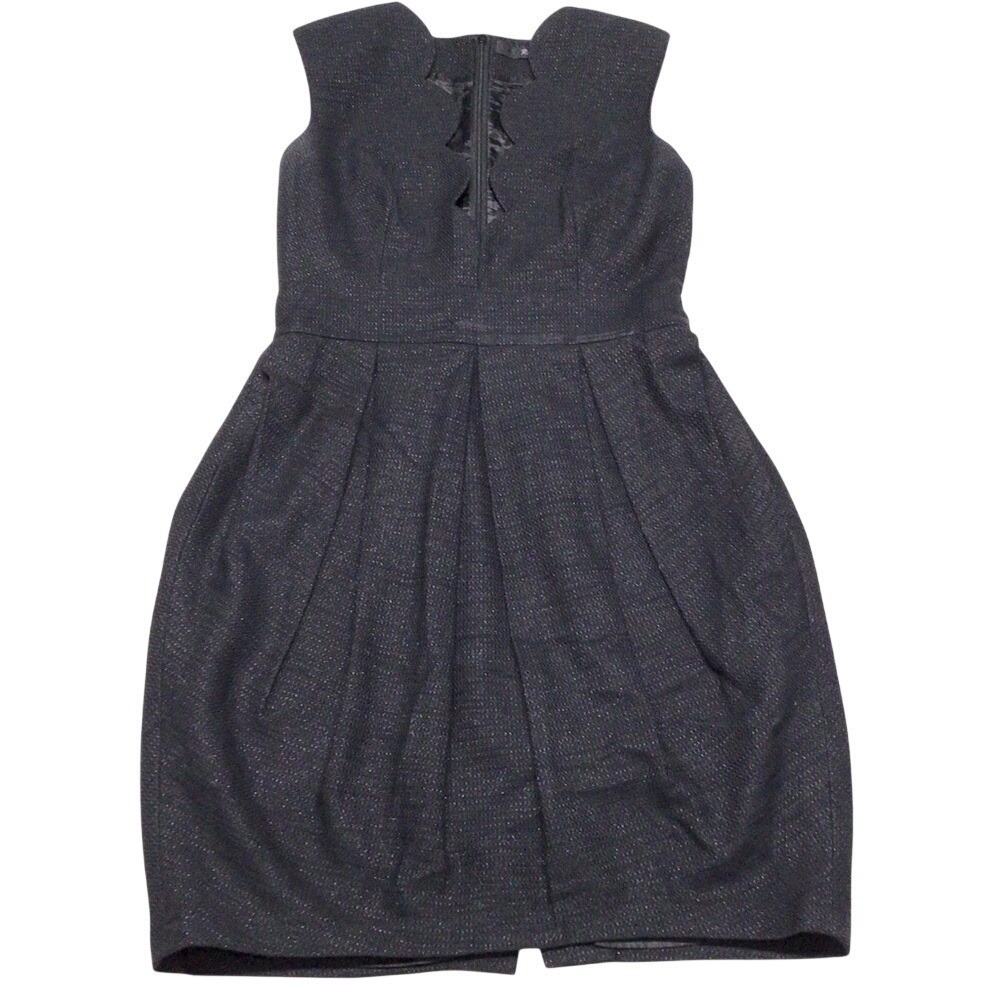 Roni Cocktail Dress Women Size M Black Metallic Scalloped Neckline Tulip Skirt